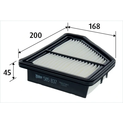 Imagem de VALEO 585837 Filtro de ar 45 200 168 Cartucho filtrante HONDA: CIVIC 8 Hatchback