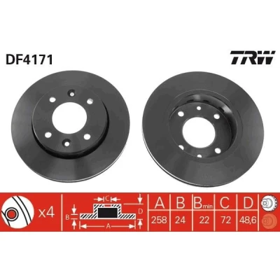 Imagem de TRW DF4171 Disco de travão 258 24 4 114,3 ventilado pintado