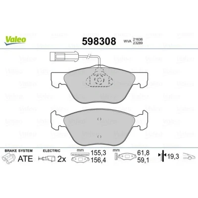 Imagem de VALEO 598308 Jogo de pastilhas para travão disco Eixo dianteiro incl. contacto aviso desgaste sem chapa anti ruído ALFA ROMEO: 156 Sportwagon
