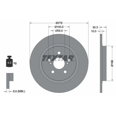 Imagem de TEXTAR PRO 92228303 Disco de travão 279 10 05/07 100 cheio revestido sem pernos fixação da roda, cubo roda TOYOTA: Urban Cruiser, LEXUS: CT