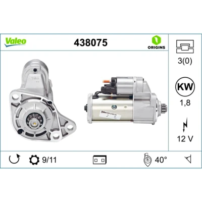 Imagem de VALEO NEW ORIGINAL PART 438075 Motor de arranque 12 1,8 11 VOLKSWAGEN: GOLF 4, Bora Sedan, 3, SEAT: Ibiza 2, Alhambra I, Leon I Hatchback