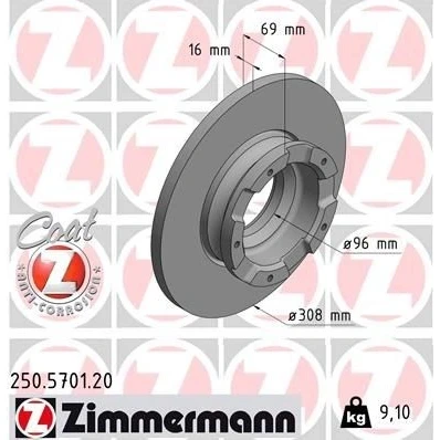 Imagem de ZIMMERMANN 250.5701.20 Disco de travão 308 16 5/5 5 160 cheio revestido com anel sensor do ABS, sem cubo roda, pernos fixação da roda