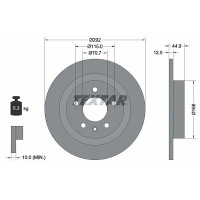 Imagem de TEXTAR PRO 92205703 Disco de travão 292 12 05/06 115 cheio revestido sem pernos fixação da roda, cubo roda OPEL: Astra J Sports Tourer