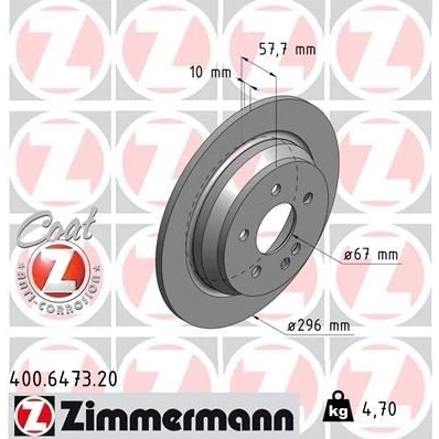 Imagem de ZIMMERMANN Disco de travão MERCEDES BENZ: Vito Mixto, Minibus, Viano COAT Z 296mm 10mm 6/5 5furos 112mm cheio revestido alto carbono 400.6473.20