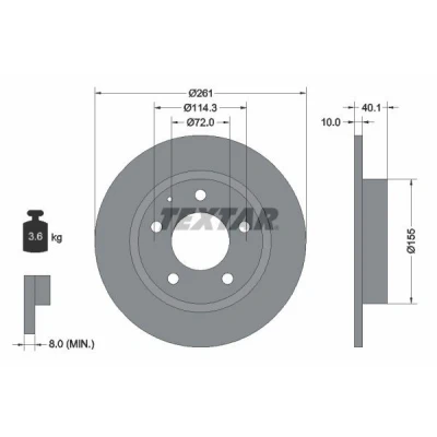 Imagem de TEXTAR 92062100 Disco de travão 261 10 05/06 114,3 cheio sem pernos fixação da roda, cubo roda MAZDA: Xedos 6, 626 V Hatchback