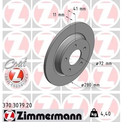 Imagem de ZIMMERMANN COAT Z 370.3079.20 Disco de travão 280 11 5/5 5 114 cheio revestido MAZDA: 3 Hatchback, 5, Sedan