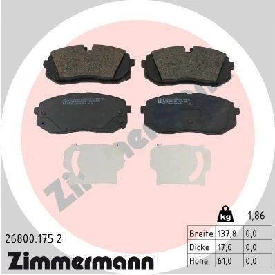 Imagem de ZIMMERMANN 26800.175.2 Jogo de pastilhas para travão disco com avisador sonoro desgaste A imagem corresponde ao volume fornecimento