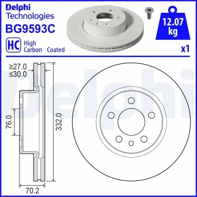 Imagem de DELPHI Disco de travão 332mm 30mm 5 ventilado revestido alto carbono BG9593C 2N0615301C,2N0615301E Discos
