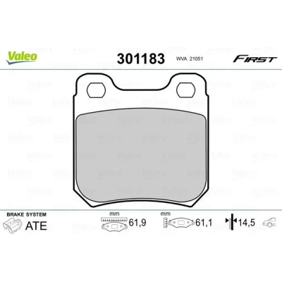 Imagem de VALEO 301183 Jogo de pastilhas para travão disco FIRST Eixo traseiro excl. contacto aviso desgaste sem chapa anti ruído
