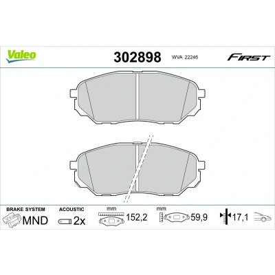 Imagem de VALEO 302898 Jogo de pastilhas para travão disco Eixo dianteiro incl. contacto aviso desgaste sem parafusos, com chapa anti ruído