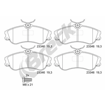 Imagem de BRECK 23346 00 701 Jogo de pastilhas para travão disco não preparado indicador aviso desgaste sem acessórios PEUGEOT: 206 Hatchback