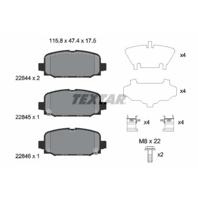Imagem de TEXTAR 2284401 Jogo de pastilhas para travão disco com avisador sonoro desgaste parafusos pinça acessórios JEEP: Compass
