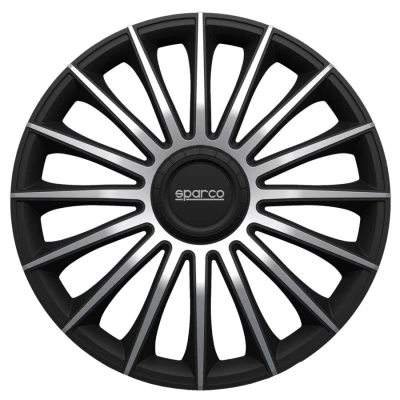Imagem de Tampões de roda 17 polegadas sparco treviso, pretos e prateados, 4 unidades