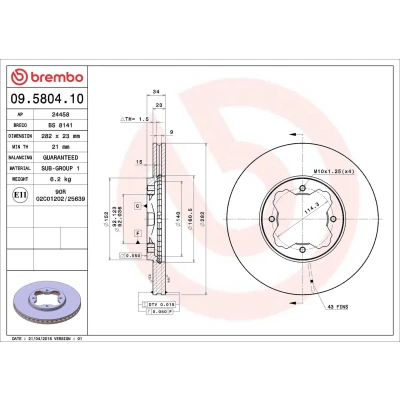 Imagem de BREMBO 09.5804.10 Disco de travão 282 23 4 interior ventilado HONDA: ACCORD 5, 4, ROVER: 600