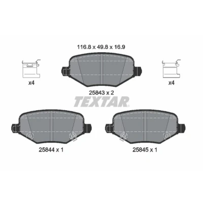 Imagem de TEXTAR 2584301 Jogo de pastilhas para travão disco com avisador sonoro desgaste acessórios DODGE: Journey MPV, CHRYSLER: GRAND 5OYAGER 5