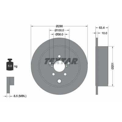 Imagem de TEXTAR 92200000 Disco de travão 286 10 05/08 100 cheio sem pernos fixação da roda, cubo roda SUBARU: Impreza III Hatchback, Forester IV