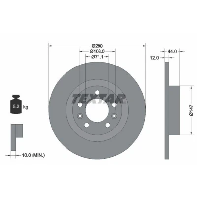 Imagem de TEXTAR PRO 92238003 Disco de travão 290 12 05/07 108 cheio revestido sem pernos fixação da roda, cubo roda PEUGEOT: 508 I SW