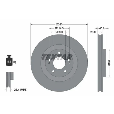 Imagem de TEXTAR 92306503 Disco de travão 320 28 05/07 114,3 interior ventilado revestido sem pernos fixação da roda, cubo roda