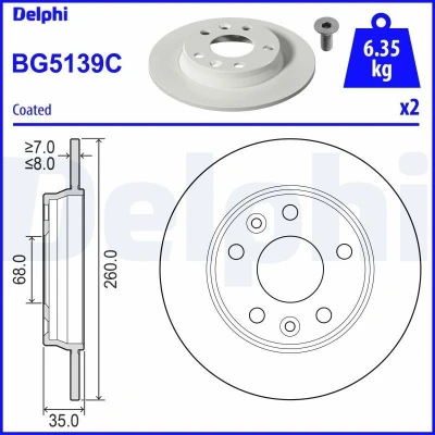 Imagem de DELPHI BG5139C Disco de travão 260 8 5 cheio revestido não tratado sem o rolamento da roda, anel sensor do ABS RENAULT: Zoe