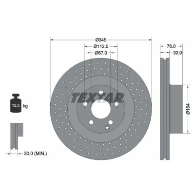 Imagem de TEXTAR 92108800 Disco de travão 345 32 05/06 112 interior ventilado, perfurado sem pernos fixação da roda, cubo roda