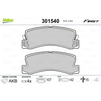 Imagem de VALEO 301540 Jogo de pastilhas para travão disco FIRST Eixo traseiro incl. contacto aviso desgaste sem chapa anti ruído