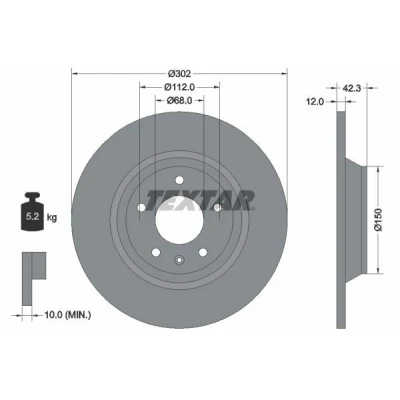 Imagem de TEXTAR PRO 92159503 Disco de travão 302 12 05/06 112 cheio revestido sem pernos fixação da roda, cubo roda AUDI: A6 C6 Avant, Allroad