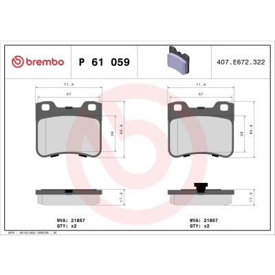 Imagem de BREMBO P 61 059 Jogo de pastilhas para travão disco excl. contacto aviso desgaste sem acessórios CITROËN: Saxo Hatchback, AX