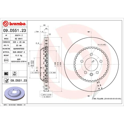 Imagem de BREMBO 09.D551.23 disco de travão 325 25 5 interior ventilado, duas peças revestido alto carbono