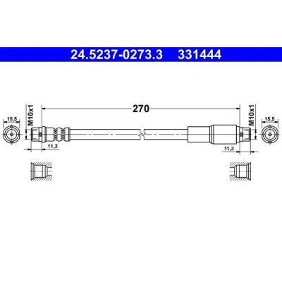 Imagem de ATE 24.5237 0273.3 Mangueira de Travão 270mm AUDI: A6 C4 Sedan