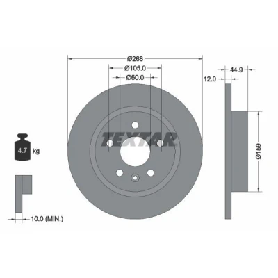 Imagem de TEXTAR PRO 92205503 Disco de travão 268 12 05/06 105 cheio revestido sem pernos fixação da roda, cubo roda OPEL: Astra J Hatchback