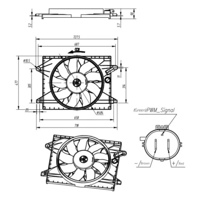 Imagem de NRF 470031 ventilador de radiador 485 12 com estrutura do (caixilho), Motor sem escovas