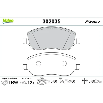 Imagem de VALEO 302035 Jogo de pastilhas para travão disco Eixo dianteiro incl. contacto aviso desgaste CITROËN: Jumpy I Van, C8 II