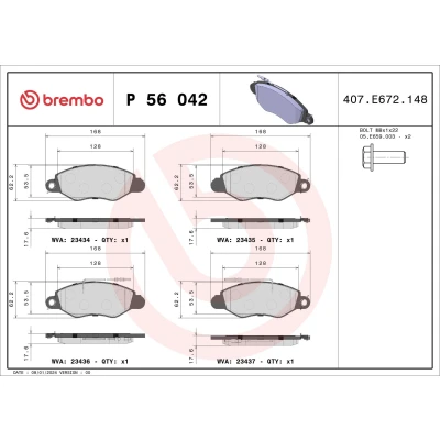Imagem de BREMBO P 56 042 Jogo de pastilhas para travão disco incl. contacto aviso desgaste com parafusos pinça sem acessórios