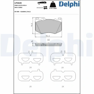 Imagem de DELPHI LP3620 Jogo de pastilhas para travão disco preparado indicador aviso desgaste com chapa anti ruído acessórios