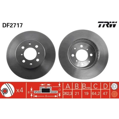 Imagem de TRW DF2717 Disco de travão 262 21 4 100 ventilado pintado alto carbono com parafusos ROVER: 400 Sedan, 200 Hatchback, Hatchback