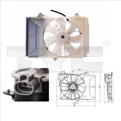 Imagem de TYC 836 0015 ventilador de radiador 335 90 com estrutura do (caixilho) TOYOTA: Yaris I Hatchback