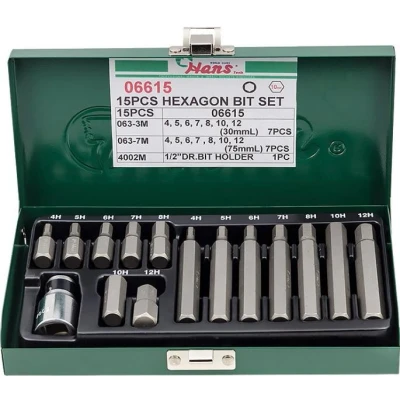 Imagem de HANS 06615 Kit de bits aparafusamento Caixa ferramentas metal 15
