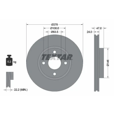 Imagem de TEXTAR 92075400 Disco de travão 278 24 04/04 108 ventilado fora sem pernos fixação da roda, cubo roda FORD: MONDEO 2, 1 Kombi