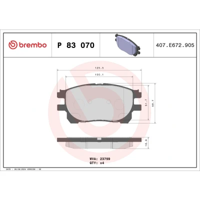 Imagem de BREMBO P 83 070 Jogo de pastilhas para travão disco excl. contacto aviso desgaste sem acessórios TOYOTA: Previa / Estima II