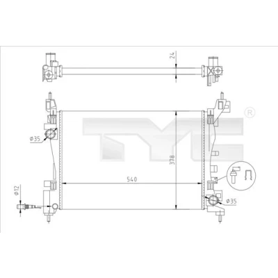 Imagem de TYC 725 0044 R Radiador, arrefecimento do motor 540 378 23 Aletas de refrigeração unidas mecanicamente OPEL: Corsa D Hatchback, E Hatchback