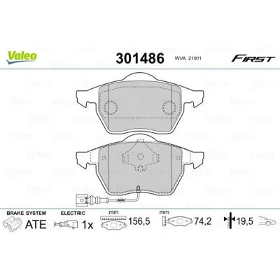Imagem de VALEO 301486 Jogo de pastilhas para travão disco FIRST Eixo dianteiro incl. contacto aviso desgaste com chapa anti ruído VOLKSWAGEN: Golf 4