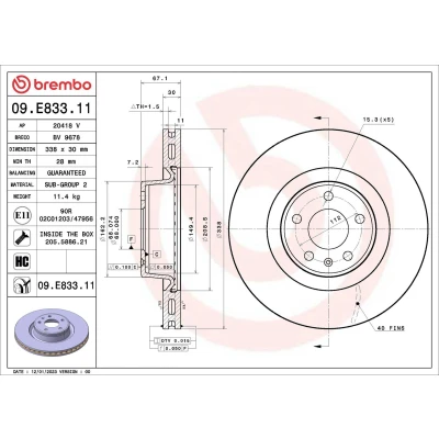 Imagem de BREMBO 09.E833.11 Disco de travão 338 30 5 interior ventilado revestido alto carbono com parafusos