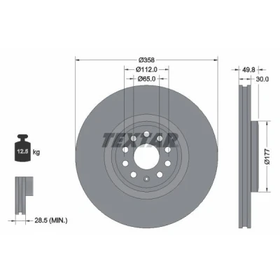 Imagem de TEXTAR Disco de travão 358mm 30mm 05/10 112mm interior ventilado revestido alto carbono 92337505 Discos