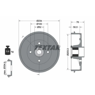 Imagem de TEXTAR 94042400 Tambor de Travão com anel sensor do ABS, o rolamento da roda, sem pernos fixação cubo roda 234
