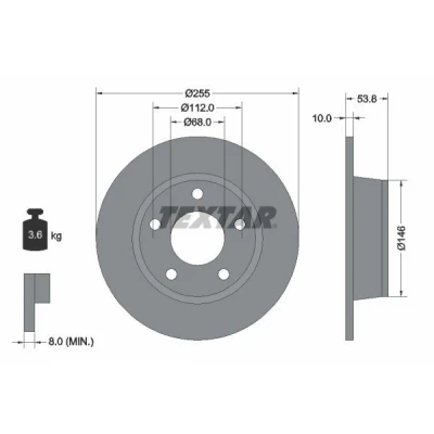 Imagem de TEXTAR PRO 92104103 Disco de travão 255 10 05/05 112 cheio revestido sem pernos fixação da roda, cubo roda AUDI: A6 C5 Avant, Sedan