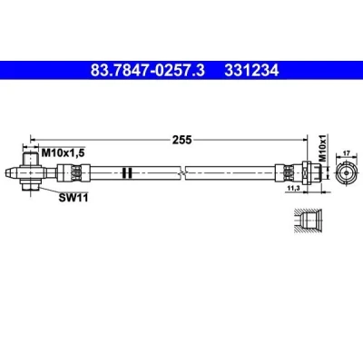 Imagem de ATE 83.7847 0257.3 Mangueira de Travão 255 M10x1 VOLKSWAGEN: GOLF 6, Scirocco III, SKODA: Octavia II Hatchback