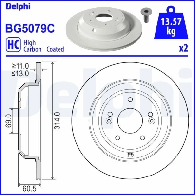 Imagem de Disco de travão DELPHI BG5079C voltar/completo/altamente carbonizado/1 peça