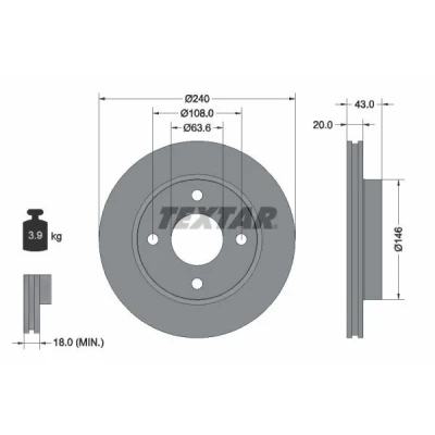 Imagem de TEXTAR PRO 92051003 Disco de travão 240 20 04/04 108 interior ventilado revestido sem pernos fixação da roda, cubo roda FORD: Puma, FIESTA 4
