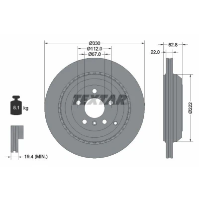 Imagem de TEXTAR PRO 92150903 Disco de travão 330 22 05/07 112 ventilado fora revestido sem pernos fixação da roda, cubo roda