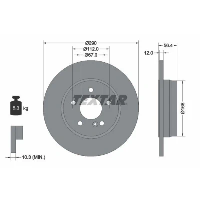 Imagem de TEXTAR PRO 92091103 Disco de travão 290 12 05/06 112 cheio revestido sem pernos fixação da roda, cubo roda MERCEDES BENZ: Classe E T modell